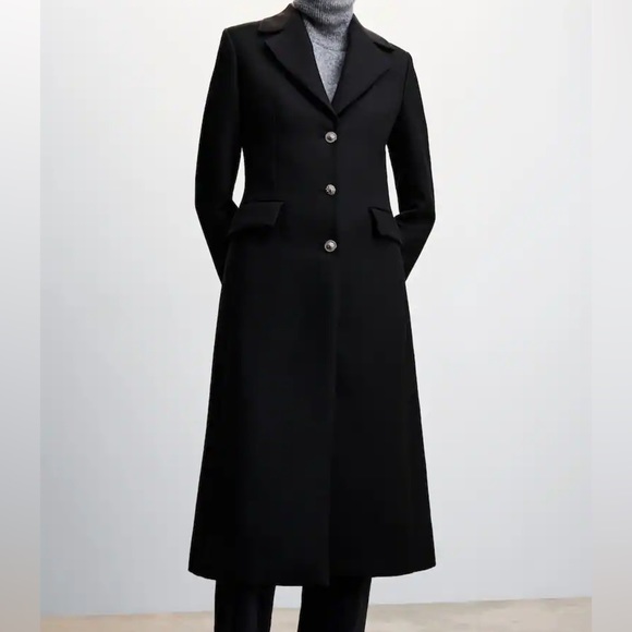 MNG mango classic causal black tie midi cotton blend coat